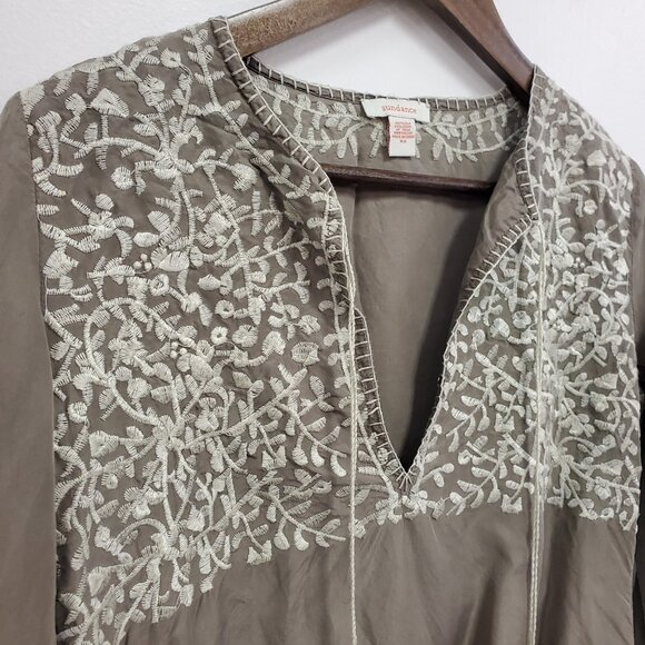 Sundance Womens Silk Embroidered Top Size XS Brown Boho Gypsy Artsy Lightweight - Picture 2 of 9